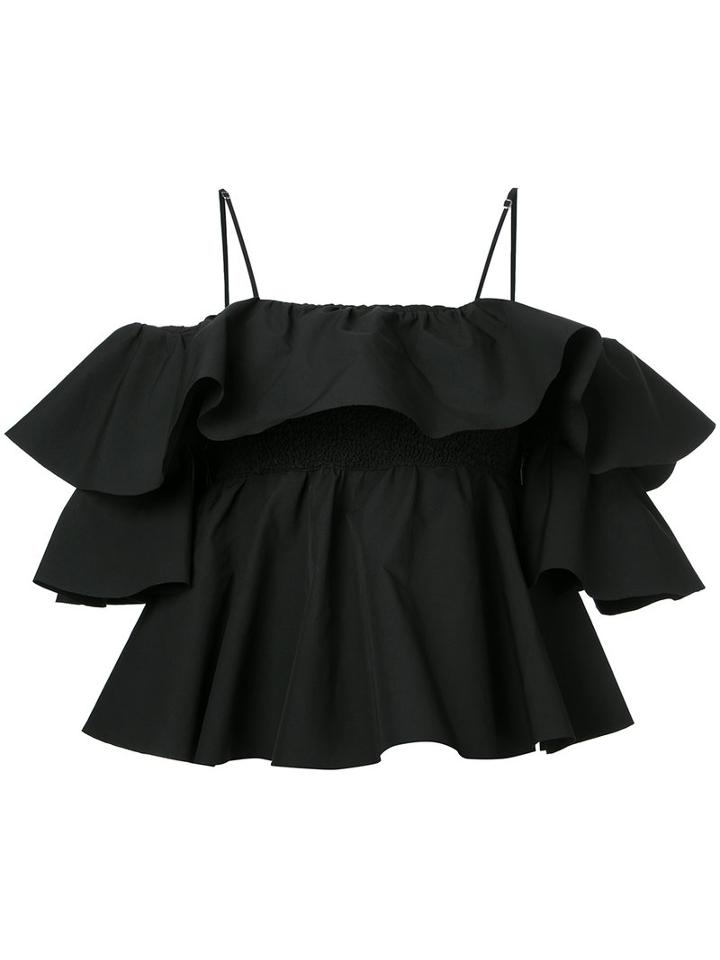 Msgm - Tiered Ruffle Top - Women - Cotton - 44, Black, Cotton