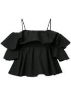 Msgm - Tiered Ruffle Top - Women - Cotton - 44, Black, Cotton