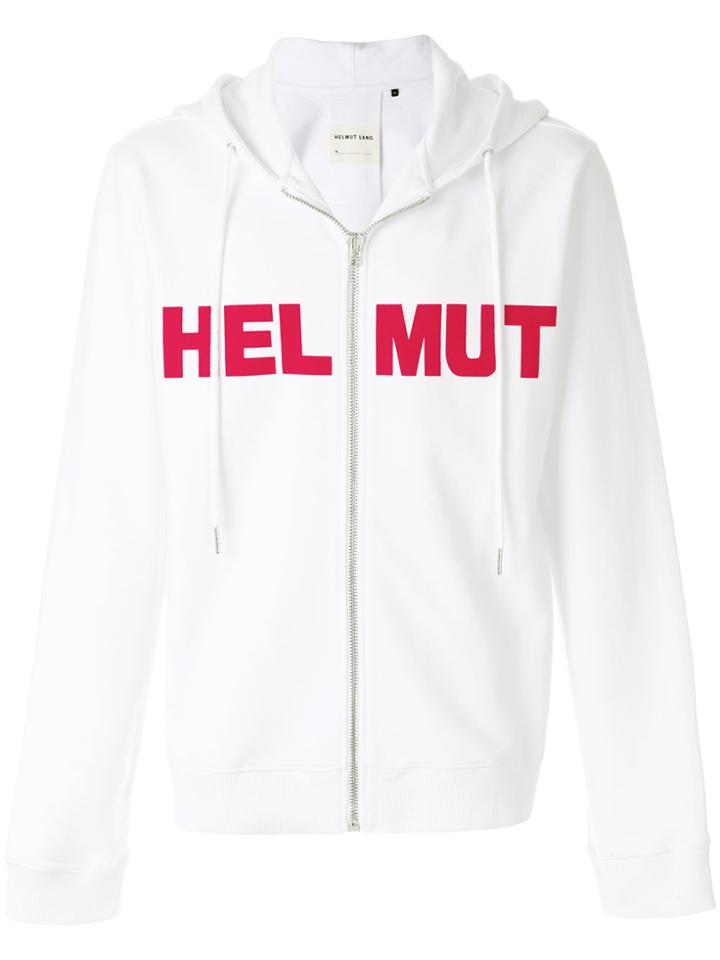 Helmut Lang Logo Print Zipped Hoodie - White