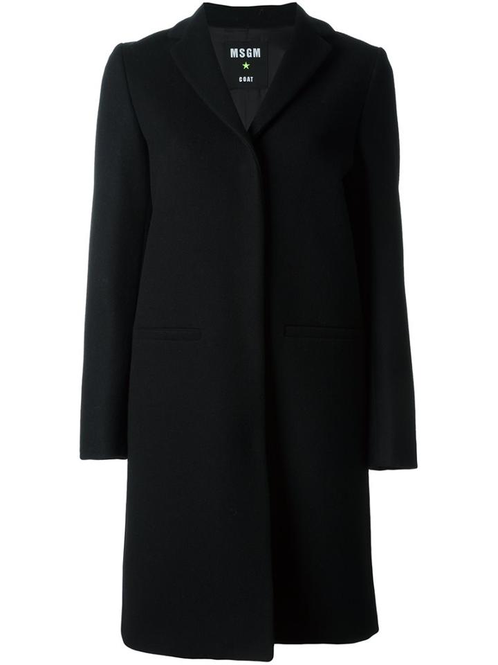 Msgm Welt Pockets Mid-length Coat, Women's, Size: 44, Black, Polyamide/viscose/wool