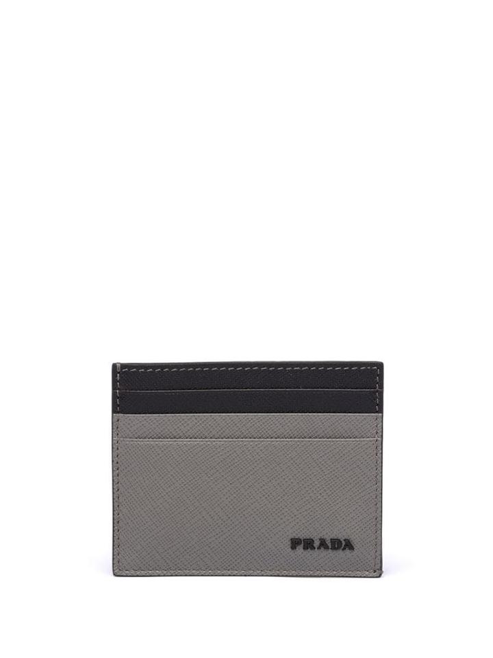 Prada Saffiano Two Tone Card Holder - Grey