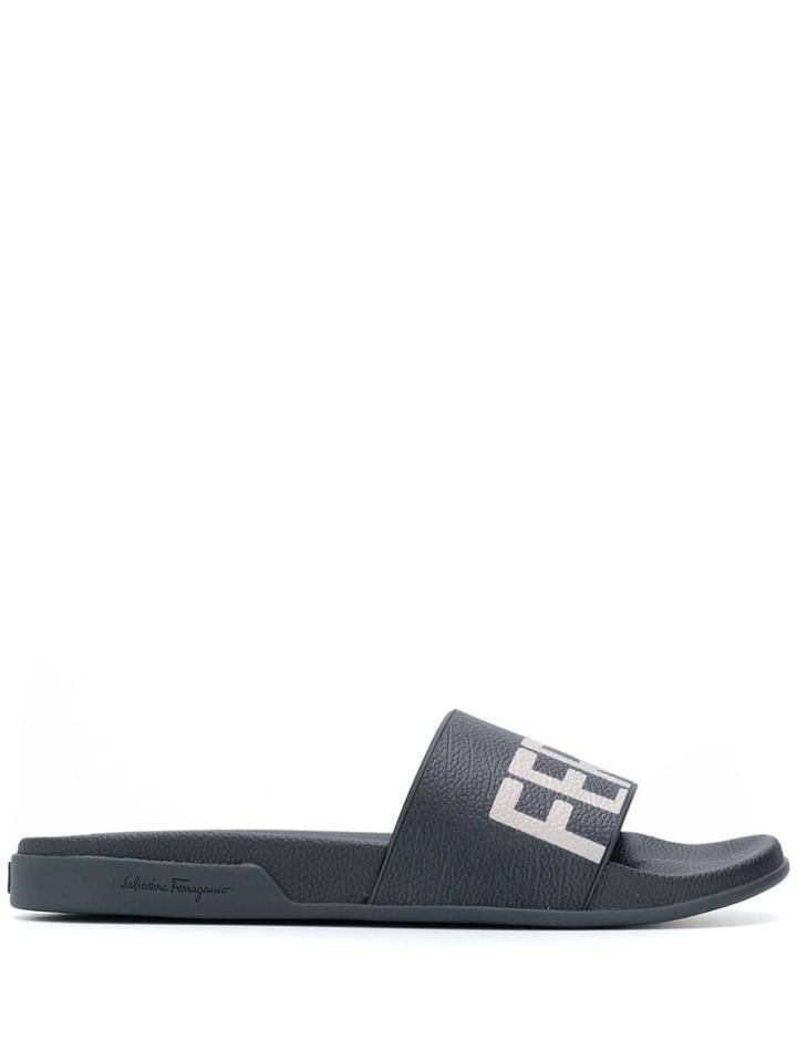 Salvatore Ferragamo Grained Logo Slides - Blue