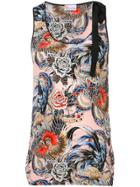 Red Valentino Rooster And Floral Print Tank Top - Pink