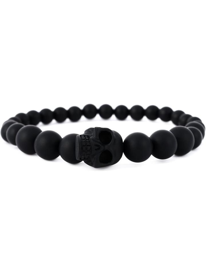 Alexander Mcqueen Onyx Beaded Skull Bracelet, Men's, Black