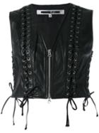 Mcq Alexander Mcqueen - Eyelet Biker Gilet - Women - Leather/polyester - 44, Women's, Black, Leather/polyester