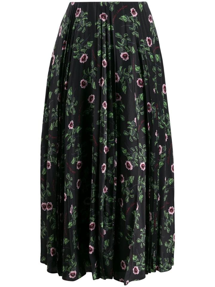 Valentino Pleated Floral Print Skirt - Black