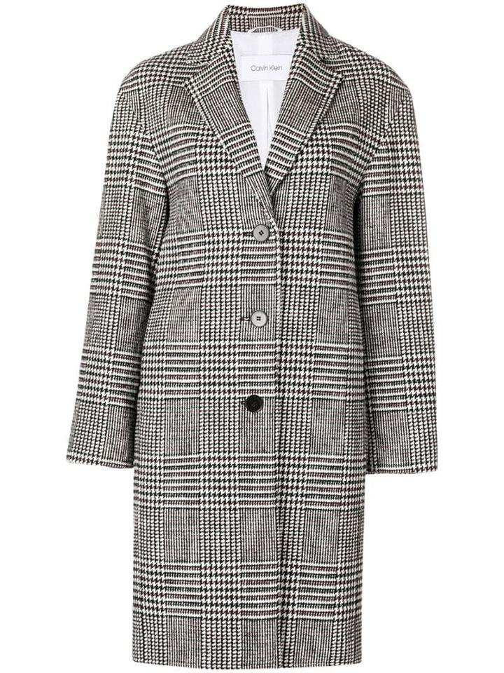 Calvin Klein Check Patterned Coat - White
