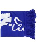 Off-white Logo Print Fringed Scarf - Blue