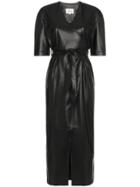 Nanushka Penelope V-neck Wrap Faux Leather Dress - Black