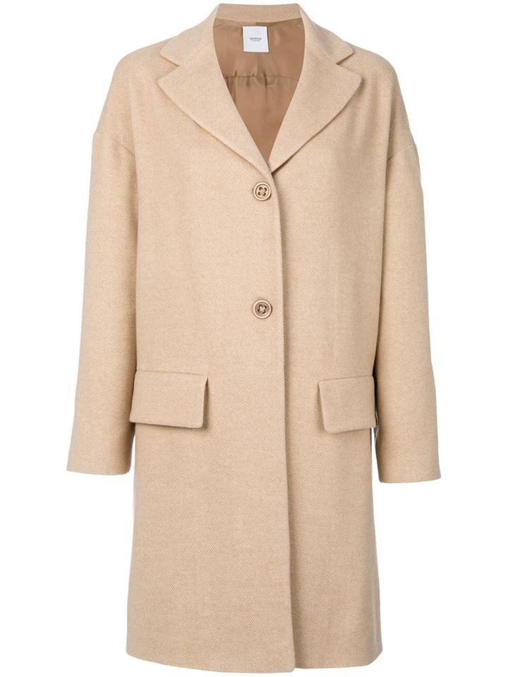 Agnona - Flap Pocket Coat - Women - Silk/cupro/camel Hair - S, Nude/neutrals, Silk/cupro/camel Hair