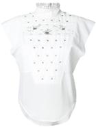 Chloé Pierced Eyelet Studded Funnel Neck Blouse - White