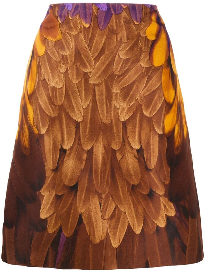 Prada Pre-owned Feather Print Skirt - Brown