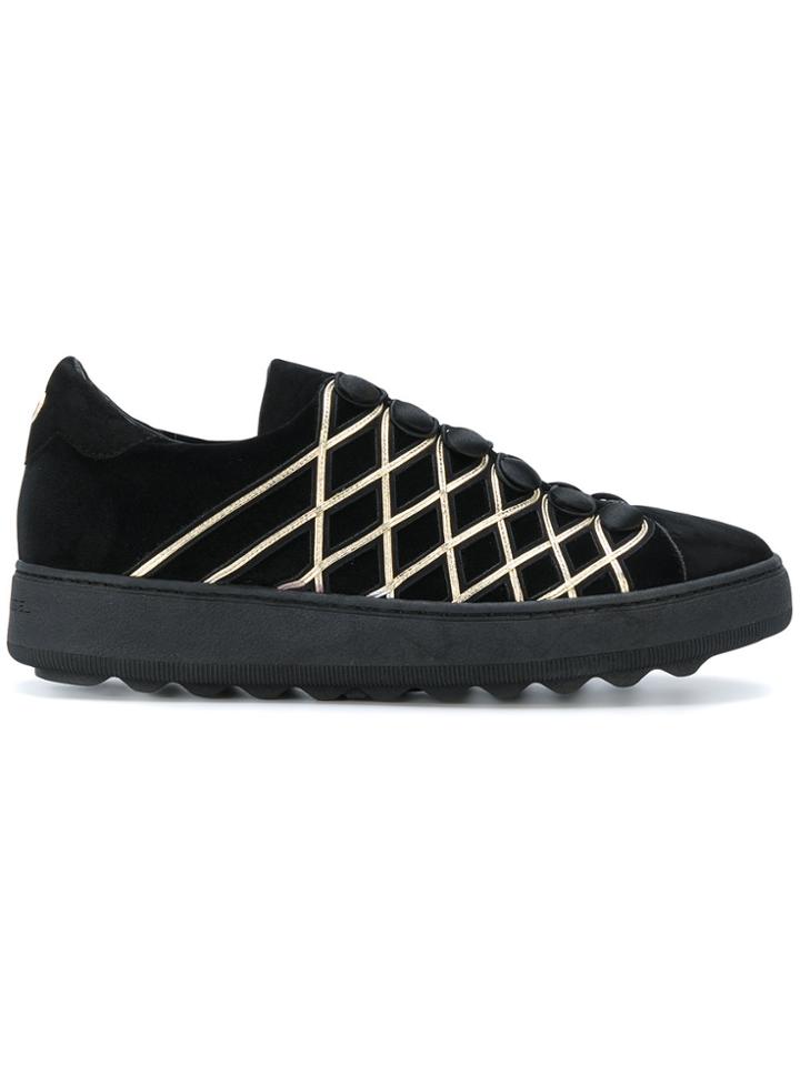 Philippe Model Velvet Button Sneakers - Black