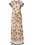 Red Valentino Floral Embroidery Long Dress, Women's, Size: 42, Nude/neutrals, Polyester