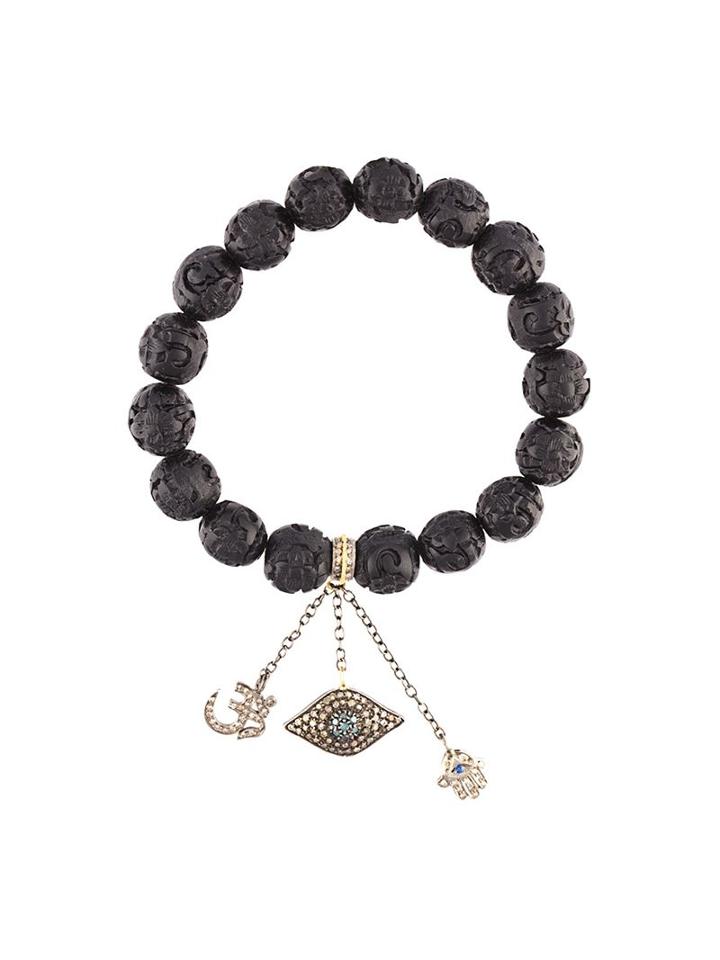 Loree Rodkin Carved Beaded Diamond Charm Bracelet, Women's, Black, Sterling Silver/sapphire/lava Beads/grey Diamond