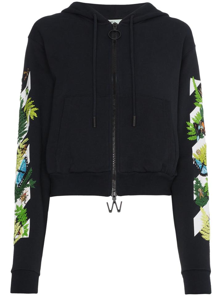 Off-white Floral Print Hoodie - Black