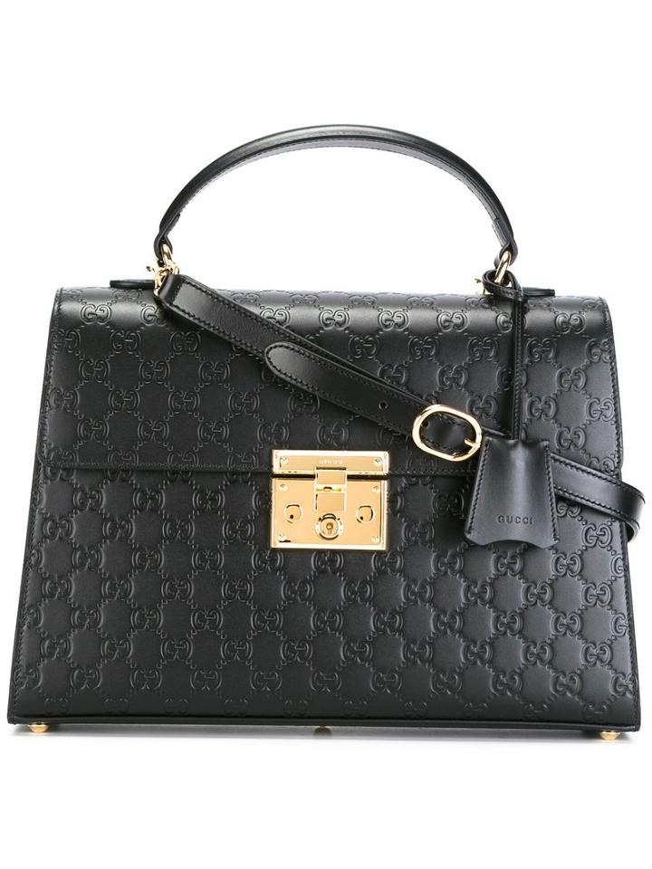 Gucci Padlock Gg Supreme Tote, Black, Leather