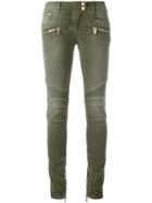 Balmain Skinny Biker Jeans, Women's, Size: 40, Green, Cotton/spandex/elastane