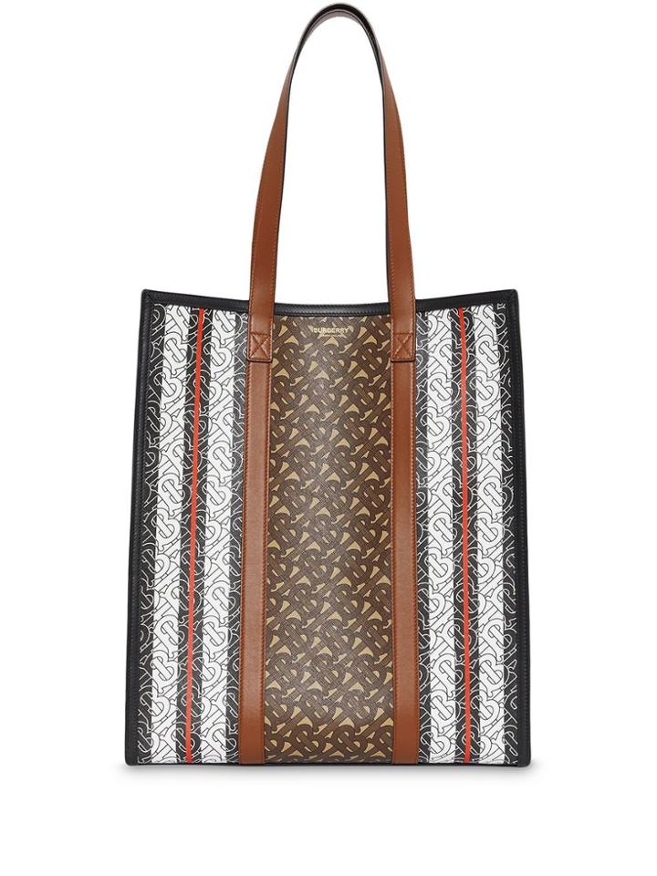 Burberry Monogram Stripe E-canvas Portrait Tote Bag - Brown