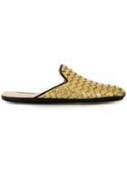 Bottega Veneta Light Gold Intrecciato Furrow Metal Fiandra Slipper -