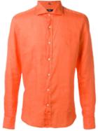 Fay Lightweight Button Down Shirt, Men's, Size: 41, Yellow/orange, Linen/flax