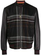 Paul Smith Checked Pattern Leather Bomber Jacket - Black