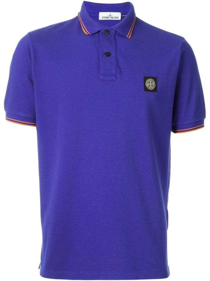 Stone Island Piped Collar Polo Shirt, Men's, Size: Xxl, Blue, Cotton/spandex/elastane