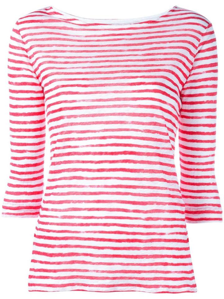 Majestic Filatures Striped T-shirt, Size: Iii, White, Linen/flax
