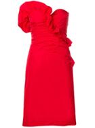 Alexa Chung Ruched Strapless Dress - Red