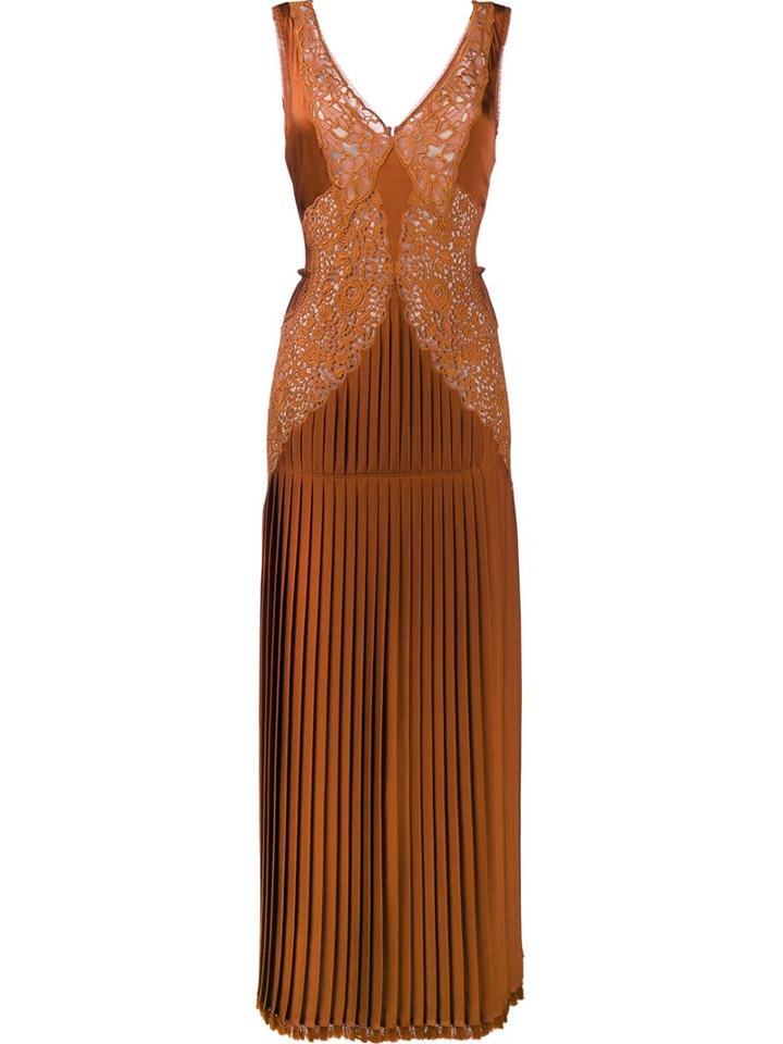Stella Mccartney Pleated Front Lace Dress, Women's, Size: 40, Yellow/orange, Viscose/acetate/cotton/silk