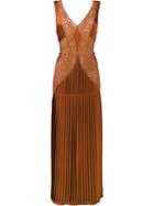 Stella Mccartney Pleated Front Lace Dress, Women's, Size: 40, Yellow/orange, Viscose/acetate/cotton/silk