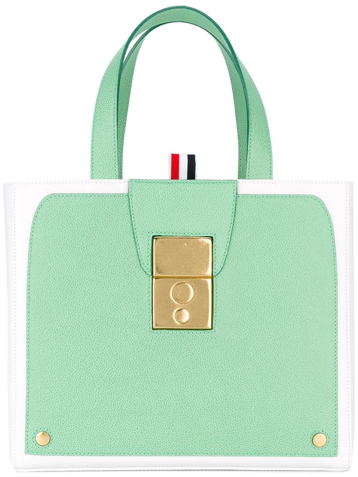 Thom Browne - Bicolour Tote - Women - Leather - One Size, Green, Leather