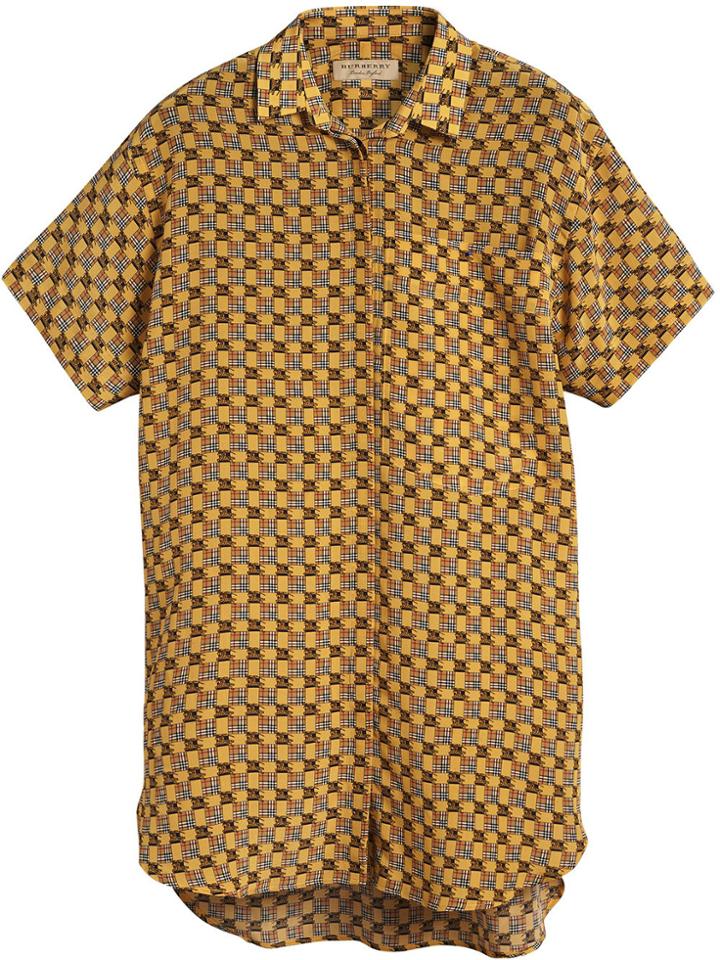 Burberry Short-sleeve Equestrian Check Cotton Shirt - Yellow & Orange