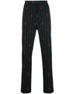 Alexander Mcqueen Rose Embroidered Pinstriped Trousers - Black