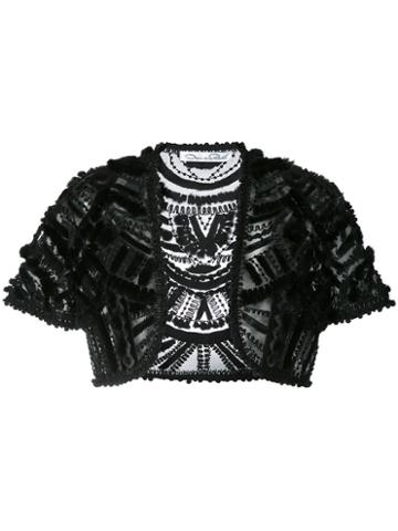 Oscar De La Renta - Embroidered Bolero - Women - Silk/mink Fur/nylon/lamb Fur - M, Black, Silk/mink Fur/nylon/lamb Fur