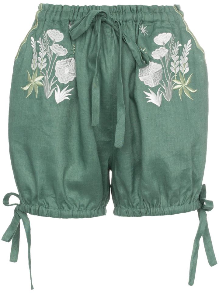 Innika Choo Floral Embroidered Shorts - Green