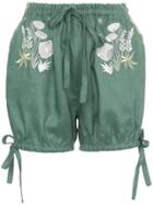 Innika Choo Floral Embroidered Shorts - Green