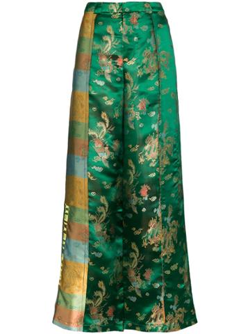 Rave Review Embroidered Jacquard Wide Leg Trousers - Green