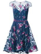 Marchesa Notte Embroidered Flared Dress - Blue