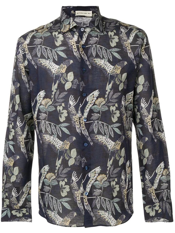 Etro Bird Printed Button-up Shirt - Blue