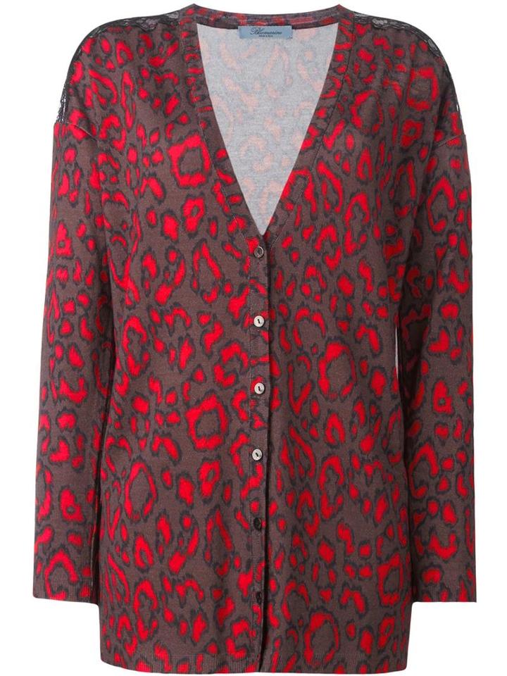 Blumarine Neon Animal Print Cardigan, Women's, Size: 42, Brown, Cotton/polyamide/virgin Wool