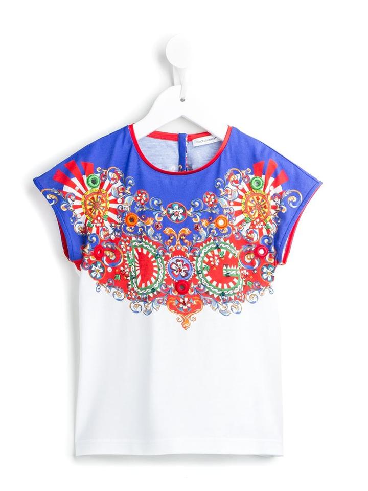 Dolce & Gabbana Kids 'carretto Sicilano' Print Top, Girl's, Size: 6 Yrs, White