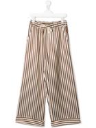 Caffe' D'orzo Teen Striped Wide Leg Trousers - Brown