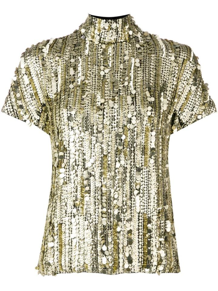 Alberta Ferretti Sequin Turtle Neck Blouse - Gold