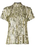Alberta Ferretti Sequin Turtle Neck Blouse - Gold