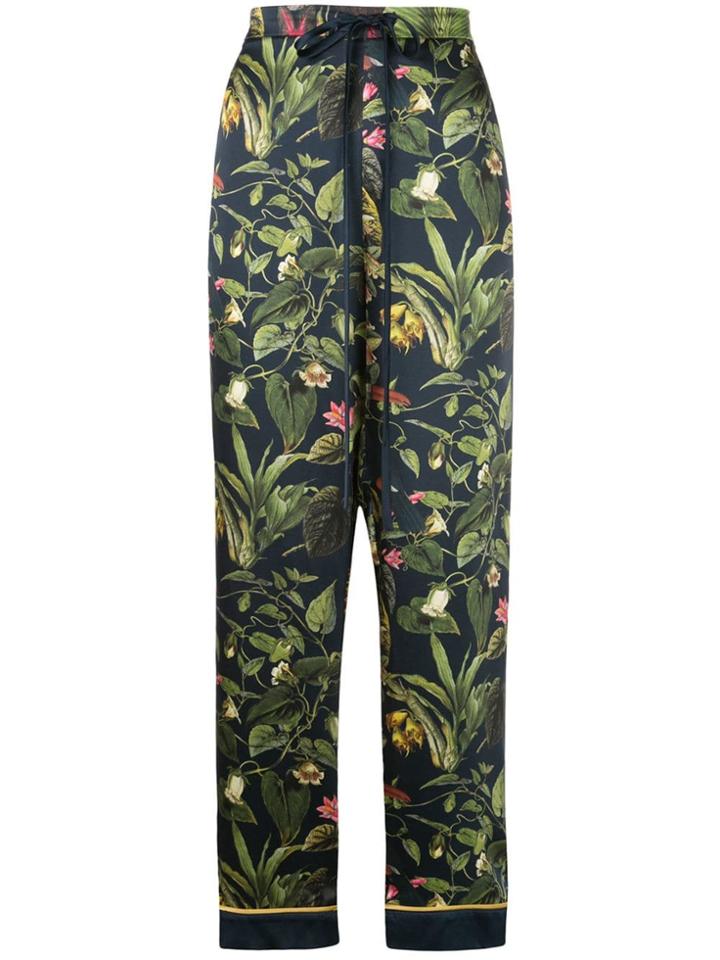 Oscar De La Renta Botanical Print Trousers - Blue