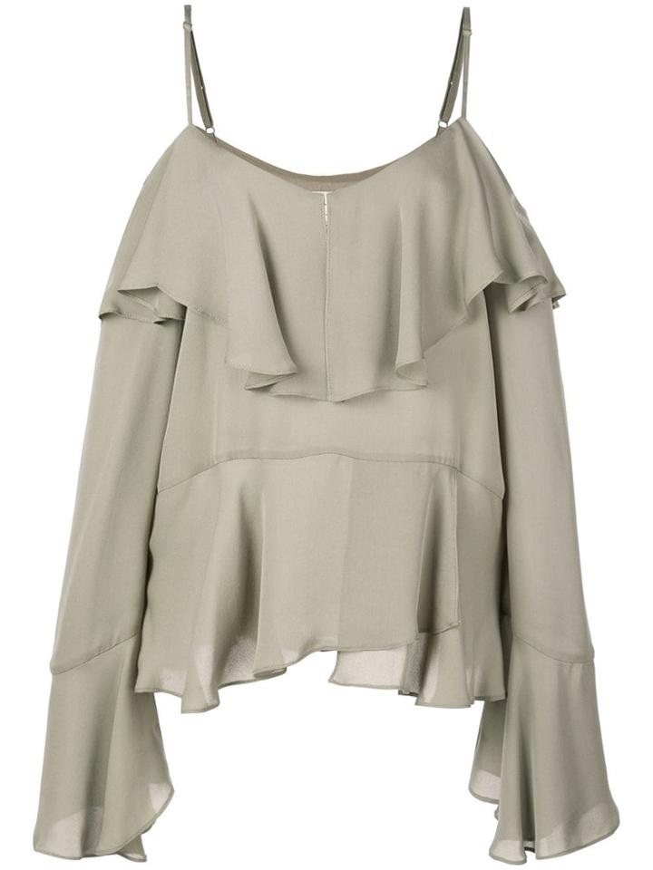 Nicole Miller Ruffled Off Shoulder Blouse - Grey
