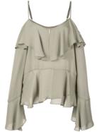 Nicole Miller Ruffled Off Shoulder Blouse - Grey