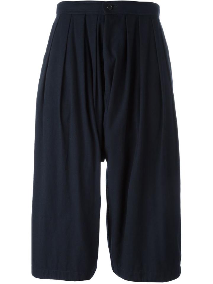 Comme Des Garçons Comme Des Garçons Pleated Cropped Trousers, Women's, Size: M, Blue, Nylon