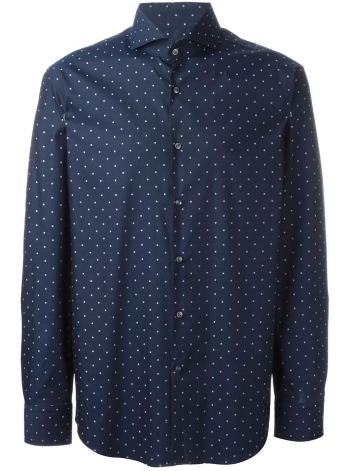 Boss Hugo Boss Polka Dot Shirt, Men's, Size: 39, Blue, Cotton/polyamide/spandex/elastane